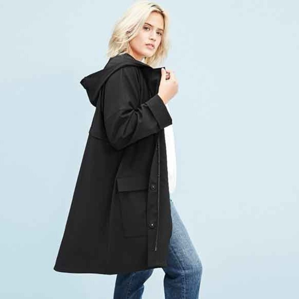 Eileen Fisher Hooded A-Line Jacket Sz M Black